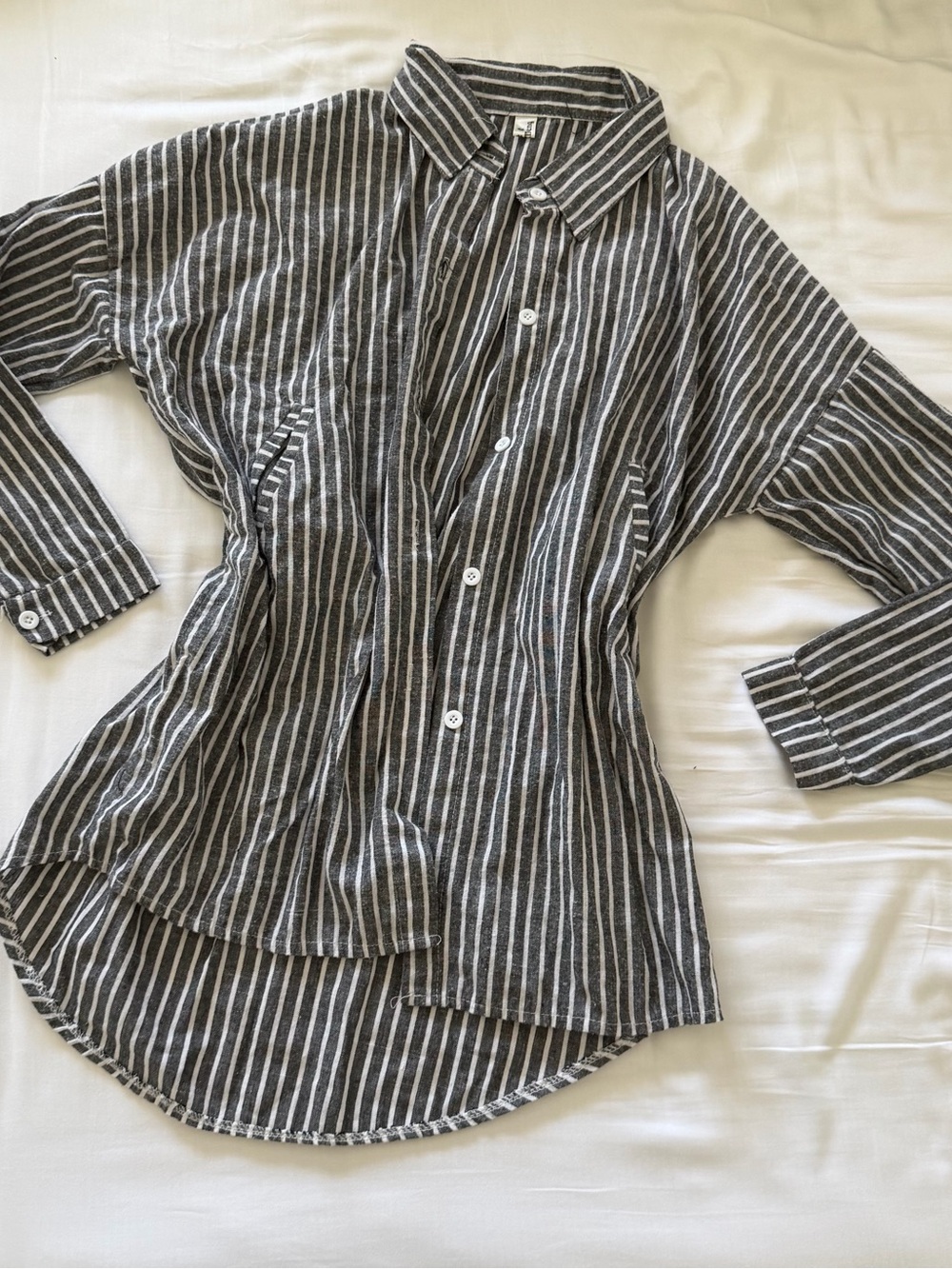 Yesstyle Gray & White Vertical Stripe Button-Up Shirt